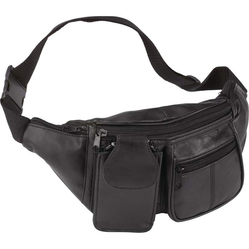 Fanny Pack Black Leather Waist Belt Bag Men&#39;s Women&#39;s Hip Travel Carry On Pouch - 0