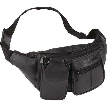 Fanny Pack Black Leather Waist Belt Bag Men's Women's Hip Travel Carry On