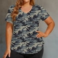 thumbnail image 2 of Women's Shirts Women's Camo V Neck Short Sleeve T Shirt Women's Plus Size Sports Top Loose Fit for Casual Active Camouflage XL, 2 of 4