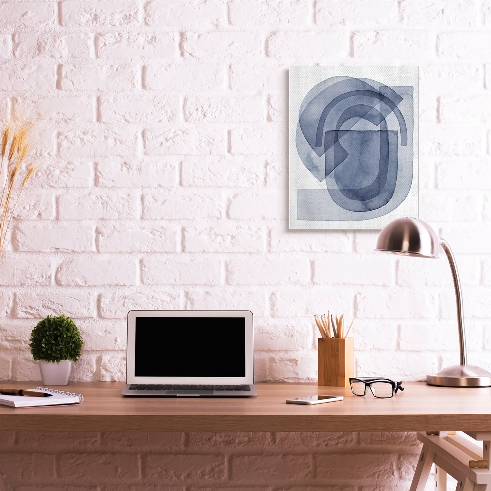 Stupell Industries Blue Gear Shape Abstraction Layered Opaque Details Abstract Painting Gallery Wrapped Canvas Art Print Wall Art, 24 x 30