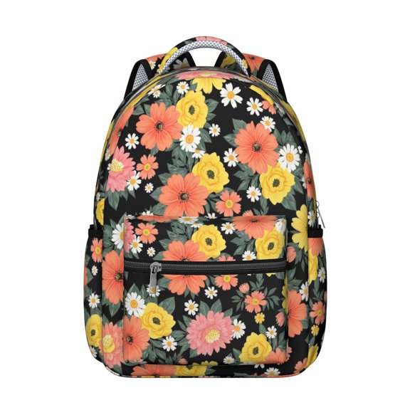 Pioneer Flower Floral Print Pattern Backpack for School, Cute School Bag with Adjustable Shoulder Straps and Padded Back, 15.3"x11"x7.1"