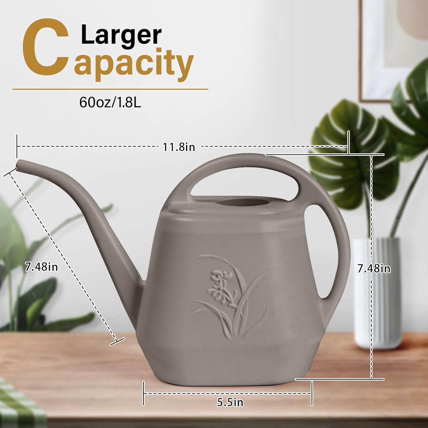 Plastic Watering Can - for Indoor and Outdoor Plant 1/2 Gallon Coffee Color