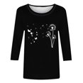 thumbnail image 3 of Tops de Cuello Redondo para las Mujeres Moda Impresa 3/4 Mangas Blusa Casual Top, Estante de Imitación, 3 of 5