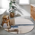 thumbnail image 4 of Beige Brown Blue Round Area Rug 4 FT, Non Slip Indoor Outdoor Rug, Vintage Abstract Mottled Texture Washable Soft Circular Carpet Non-Shedding Floor Mat for Coffee Table Nursery Foyer Balcony, 4 of 8