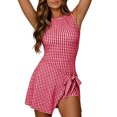 thumbnail image 3 of Tqcoqu Women's Summer Sleeveless Mini Dress Gingham Romper,Front Tie Wrap Skort Style Shorts Jumpsuit,Casual One Piece Outfit, 3 of 8