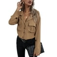thumbnail image 4 of VISgogo, blusas de chifón salvaje a la moda para mujer, camisa de un solo pecho con cuello vuelto de Color sólido, Tops informales de manga larga para oficina para mujer VISgogo  moda, 4 of 8