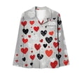 thumbnail image 4 of Moxiu Womens Satin Valentine's Day Pajamas Long Sleeve Love Heart Print Satin PJ Sets Button-Down Pajama Sleepwear Loungewear 2025 Gray,XL, 4 of 6