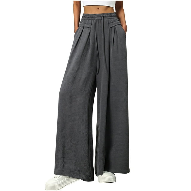 Timegard Womens Lounge Pants Elastic High Waist Straight Leg Lightweight Travel Trousers with Pockets