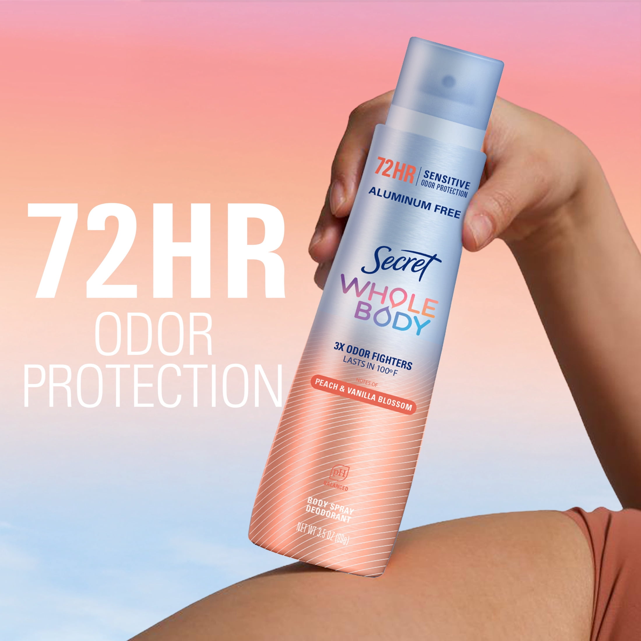 Secret Women's Whole Body Deodorant Aluminum Free Spray, Peach & Vanilla 3.5oz