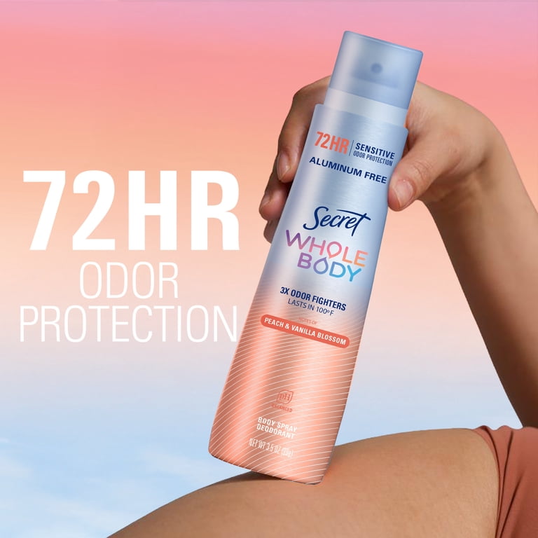 Secret Women's Whole Body Deodorant Aluminum Free Spray, Peach & Vanilla 3.5oz