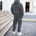 thumbnail image 4 of Men's 2 Piece Cargo Tracksuit, Long Sleeve Solid Lace up Hooded Pullover Sweatshirt & Multi‑Pocket Cargo Jogger Pants, Casual Streetwear Athletic Sweatsuit for Men, 4 of 5