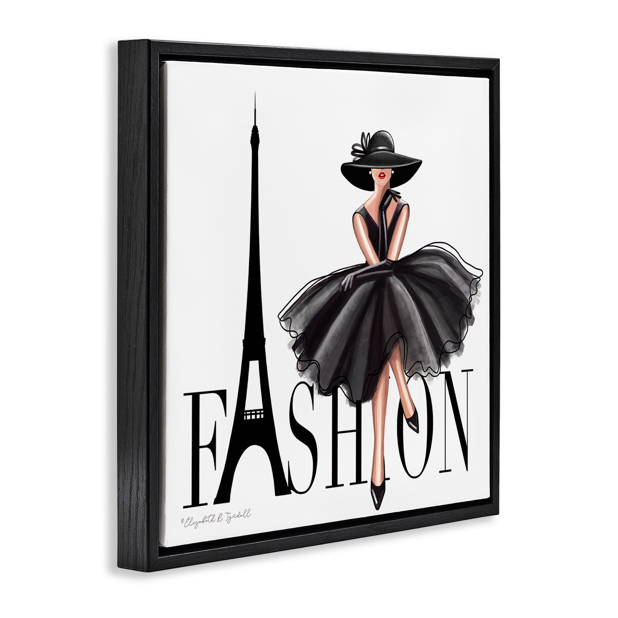 Stupell Industries Parisian Fashion Illustration Beauty & Fashion Painting Black Floater Framed Canvas Art Print Wall Art, 25 x 25