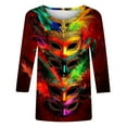 thumbnail image 5 of Byworldtasic Womens 3/4 Sleeve Tops Carnival Fashion Round Neck Mardi Gras Printed Blouse Pullover T-shirt, 5 of 5