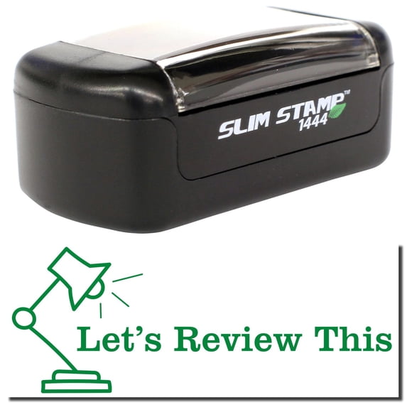 Slim Pre-Inked Lets review this with Lamp Stamp, Slim 1444, Ultra Slim Design, Impression Size 1/2" by 1-3/4", Up to 25,000 Impressions - Green Ink