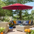 thumbnail image 1 of Parasol de Patio Rond de 10 Pieds, Rouge Vin et Noir, 8 Baleines, Inclinaison à Manivelle, Pliable et Portable, Cadre en Acier, Polyester de Protection Solaire 180 G/m2, Dessus en Gourde pour Jardin, Piscine, Café, 1 of 7
