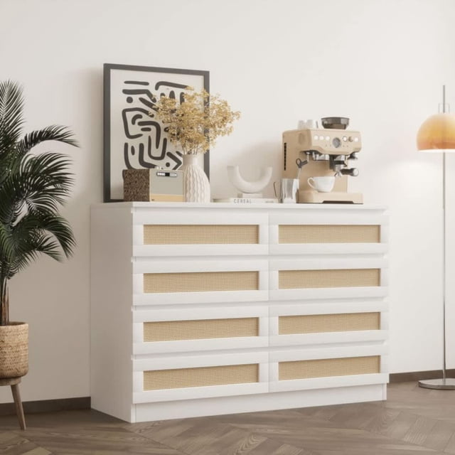 Bingirl Chic & Functional: Modern 8-Drawer Rattan Dresser with Smooth Metal Slides, Perfect as TV Stand or Closet Organizer