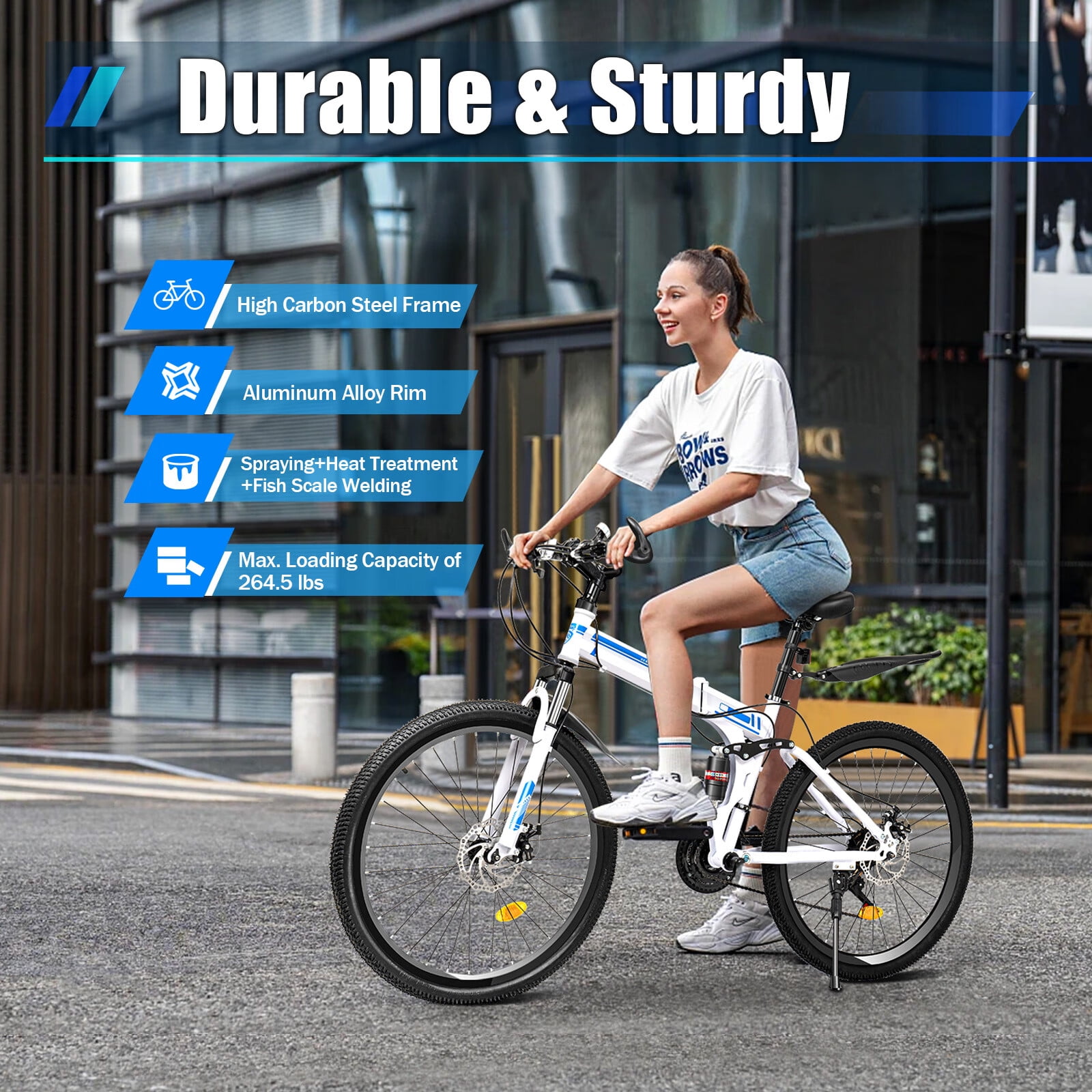 Aiqidi 26" Mountain Folding Bike with 21-Speed Gears Dual-Disc Brake Unisex Adult Mountain Bicycle Adjustable for Riding Traveling