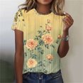 thumbnail image 2 of KeFaWanJu Summer ! Round Neck T Shirts for Women Plus Size Short Sleeve Tshirts Under $5 Floral Tee Shirts,Yellow B Sizes M, 2 of 5