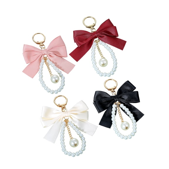 Homoyoyo 4-Pack Assorted Color Bow Knot Keychains with Pendant for Home, Bag, Car, and Purse Charm Accessories