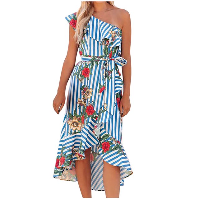 Vestido a media pierna con estampado sin espalda y sin mangas con cuello sesgado a la moda para mujer + cinturón Fridja nalpqowj28719