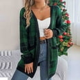 thumbnail image 2 of TFEOQRY Women's Casual Cardigan Sweater Color Blocking Checkered Long Sleeved Cardigan Jacket with Pockets Green, 2 of 8