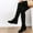 Black, variant on Women's Long Boots Over the Knee Knitted Fabric Thick Sole Shoes Short Boots Round Toe Comfortable Casual Boot Women Anti-Slip Rubber Grooves Middle Heels Shoes
