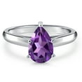 thumbnail image 3 of Gem Stone King 10K White Gold Purple Amethyst Engagement Ring for Women | 1.09 Cttw | Pear Shape 9X6MM | Gemstone February Birthstone | Size 7, 3 of 6