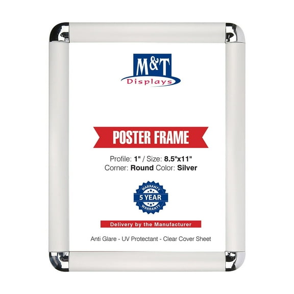M&T Displays 8.5x11 Snap Poster Frame Silver Aluminum Wall Mount Sign Holder with Anti-Glare Cover