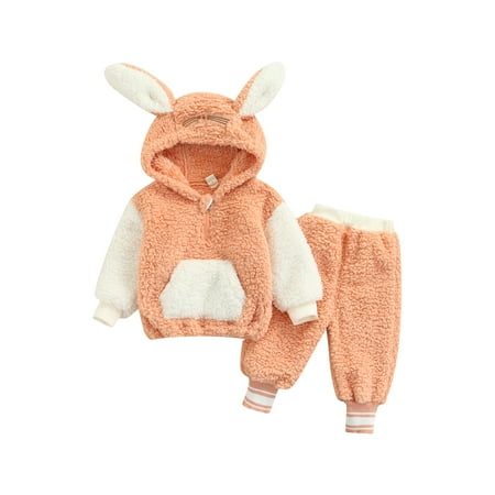 

Toddler Baby Girl s 2Pcs Suit Contrast Color Long Sleeve Rabbit Ear Hoodie + Pants for Birthday Party