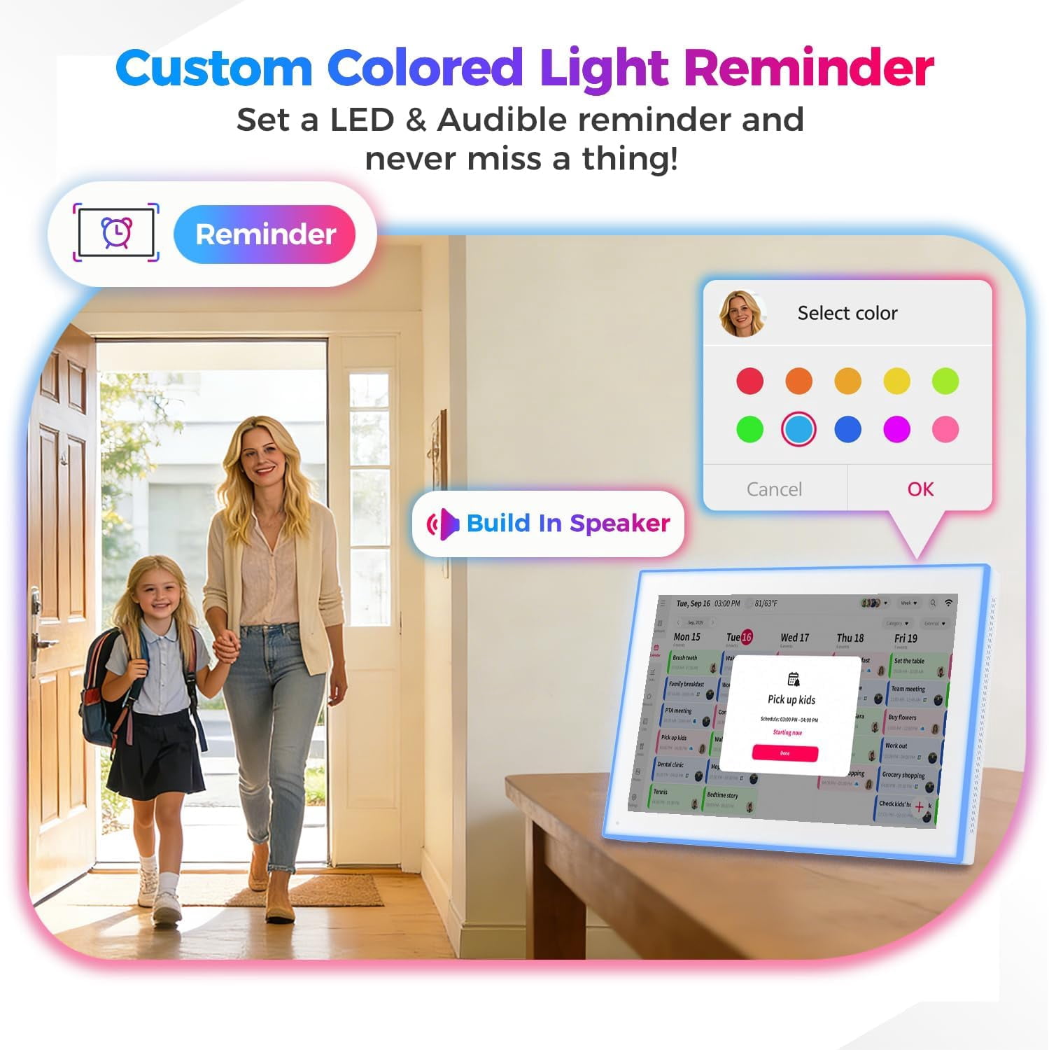 10.1 Inch Smart Digital Calendar with LED Reminder Light – HD Touchscreen Family Planner & Calendar with Chore Chart & Meal Planner