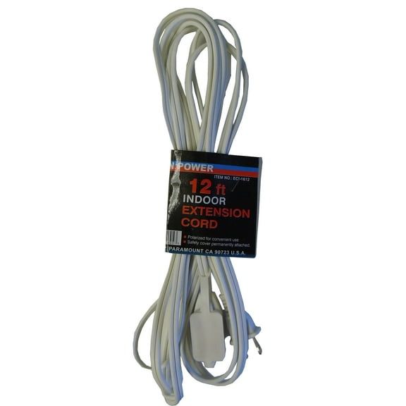 12' Extension Cord, 16 Gauge 2 Wire, With 3 Outlet Power Tap