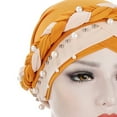 thumbnail image 4 of Visland Women Turban African Pattern Braided Dual Color Faux Pearl Decor Headwrap Sleep Beanie Pre-Tied Bonnet Elastic Knot Cap, 4 of 6