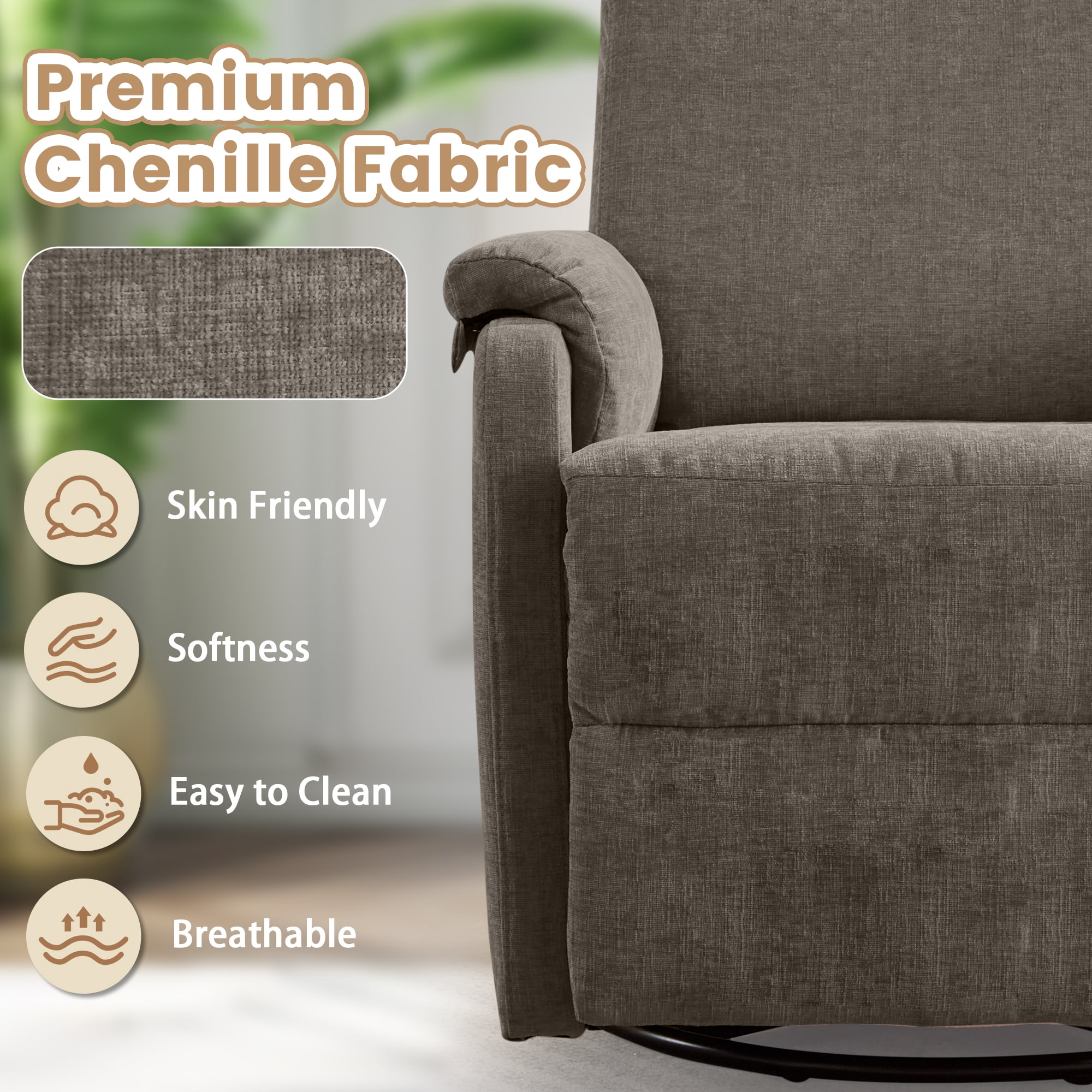 Korser Swivel Rocker Recliner Chair for Small Spaces Chenille for Living Room,Brown