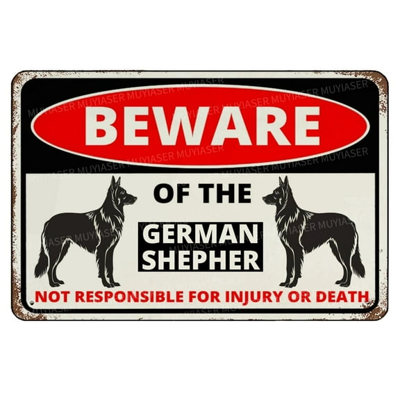 Beware Of The Dog German Shepherd Metal Signs Outdoor Yard Sign Warning Sign For Fence Yard Home Kitchen Farm Garden Wall Decor (Aluminum) Size: 8 x 12 inch