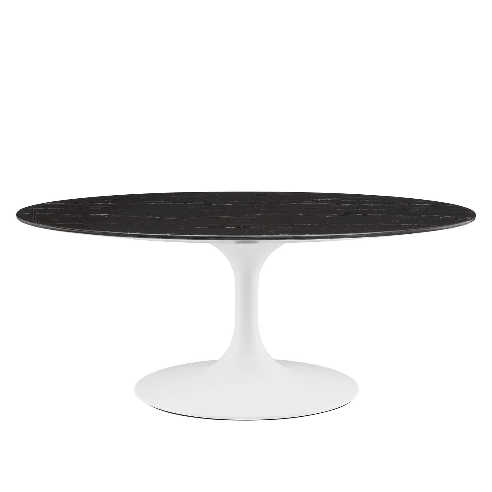Coffee Table, Oval, Black White, Artificial Marble, Metal Steel, Modern