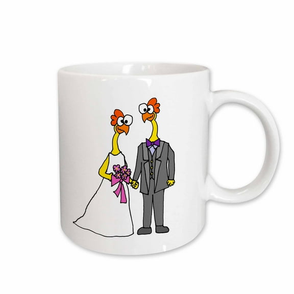 3drose, Funny Cute Rubber Chicken Bride and Groom Wedding, 15oz Mug