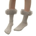thumbnail image 3 of Wuxian Socks For Women Fuzzy Lined Thick Wool Plush Trim Crew Socks Warm Winter Soft Thermal Cozy Boot Slipper Socks Fuzzy Socks,Grey,One Size, 3 of 7