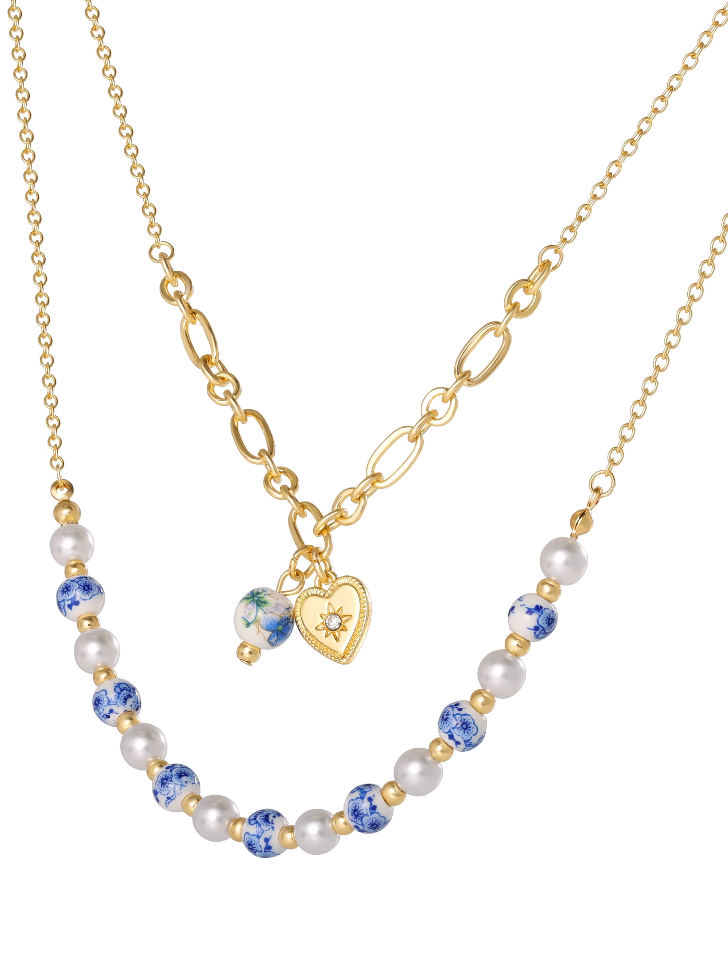 Celebrity Pink Women's Layered Flower and Heart Accent Necklace