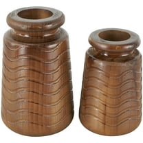 DecMode 9", 7"H Brown Wood Vase with Carved Wavy Designs, Set of 2