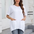 thumbnail image 3 of Scyoekwg Womens Tops Trendy Casual Round Neck Regular Tunic Tshirt with Pocket Comfy Lightweight Loose Solid Color Summer Short Sleeve T Shirts Comfy Blouses (White,L), 3 of 8