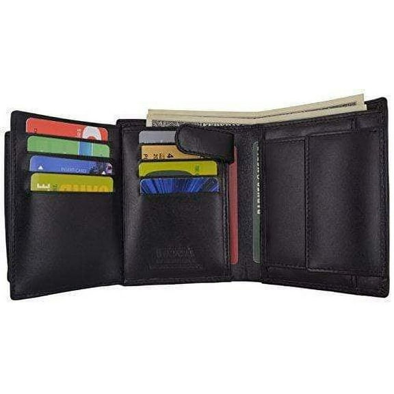 Genuine Leather Men's Hipster Flap Out Bifold Trifold Hybrid Wallet With Snap Pocket by Moga (1, Black)