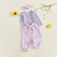 thumbnail image 4 of masbird Newborn Baby Girl Clothes Long Sleeve Romper Pants Set Headband 3Pcs Fall Winter Coming Home Outfit,Light Purple,3-6 M, 4 of 5