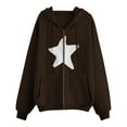 thumbnail image 5 of Xudanell Zip up Hoodie Women Baggy Sweatshirts Solid Color Stars Hoodies Plus Size Gym Clothes for Women Brown L, 5 of 5