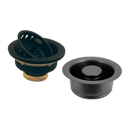 

Post Style Large Kitchen Basket Strainer with InSinkErator Style Disposal Flange and Stopper in Powdercoated Flat Black