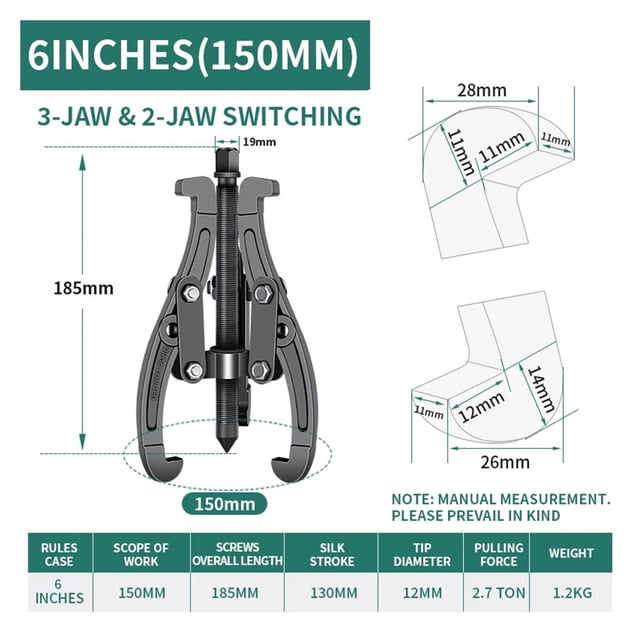 3/4/6inch Gear Puller 2Jaw/3Jaw switching Puller with Reversible Jaws Pulley Puller Removal Tool for Pulley Gear Bearing Flywhee ,Multi-Functional Use
