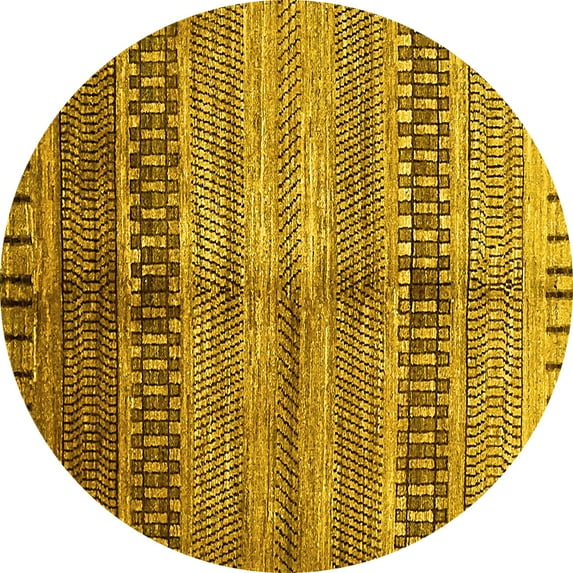 Ahgly Company Indoor Round Abstract Yellow Modern Area Rugs, 8' Round
