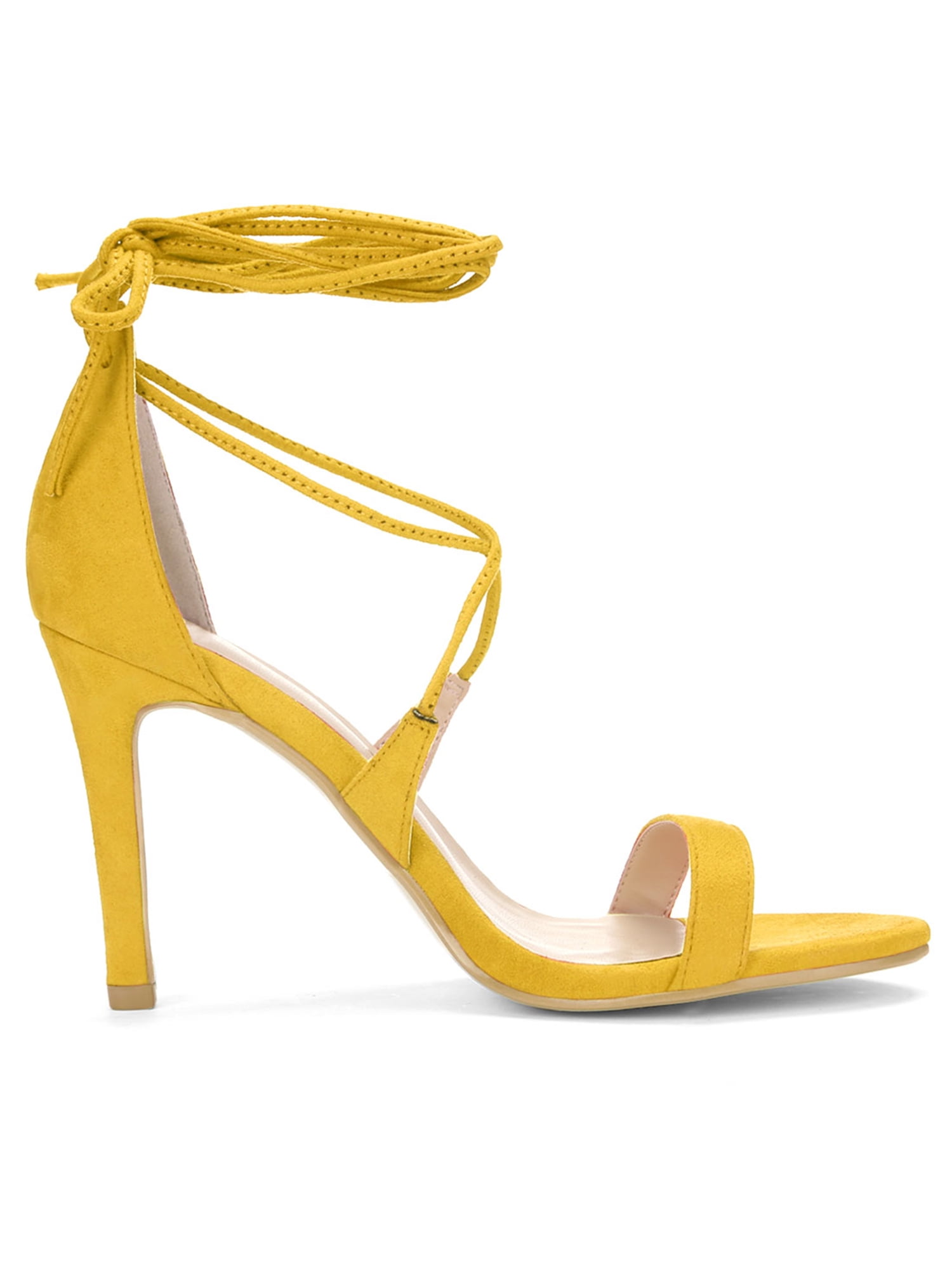 DARING DIVA Women Open Toe Stiletto High Heel Lace-Up Black Sandals 7 Yellow