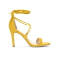 thumbnail image 3 of BLISSFUL STEP Chaussures pour Femmes Sandales à Talon Aiguille Haut à Bride Cheville à Nouer Bout Ouvert en Faux Suède Jaune 7, 3 of 8