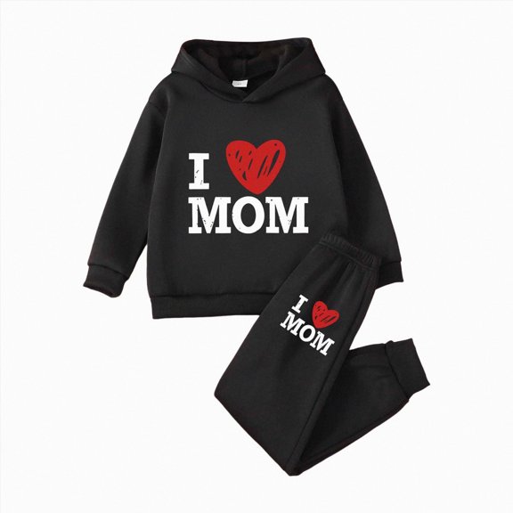 NOLDARES Kids Boys And Girls Clothes Letter Print Hoodie Sweatshirts and Pant 2Pcs Fall Outfits Set(Y152-Black)