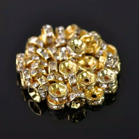 U8MO 100pcs 6mm Wholesale Crystal Metal & Rhinestones Rondelle Loose Spacer Beads-#1 Gold